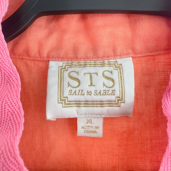 Sail To Sable Linen Dress XL Linen Classic Tunic Resort Coastal Coral Sleeveless - Picture 8 of 12